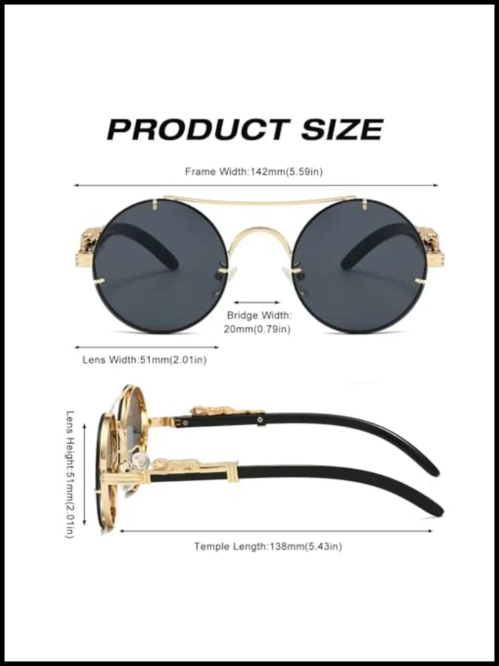 Round Double Bridge Sunglasses with UV400 Protection Punk Style